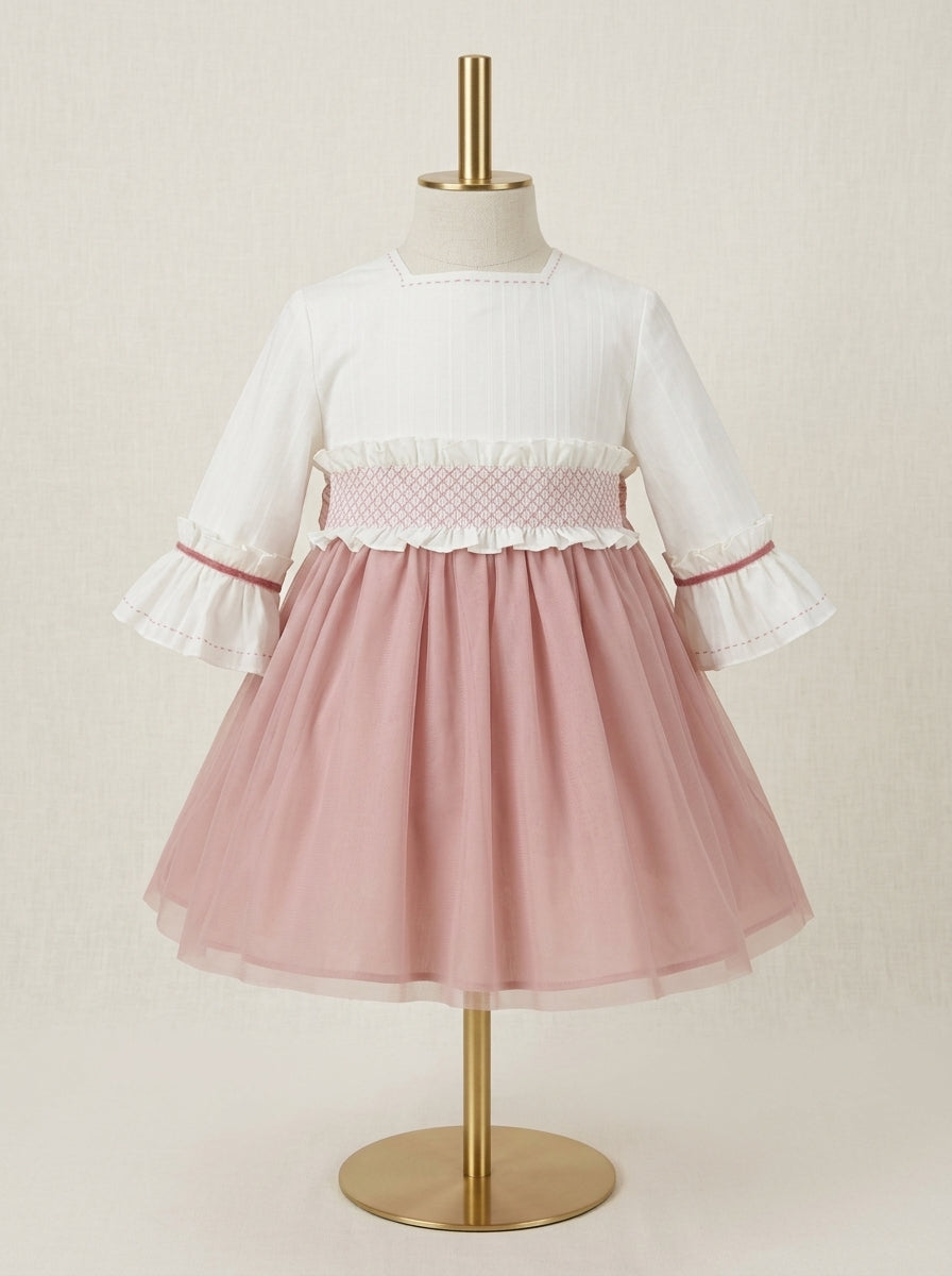 Vestido beig y falda tul rosa maquillaje "Manila"