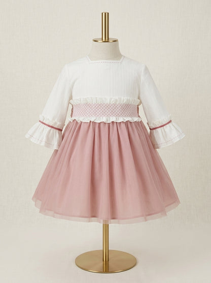 Vestido beig y falda tul rosa maquillaje "Manila"