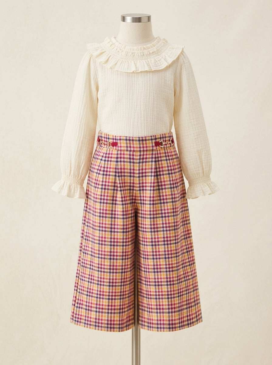 Pantalón culotte cuadros mostaza