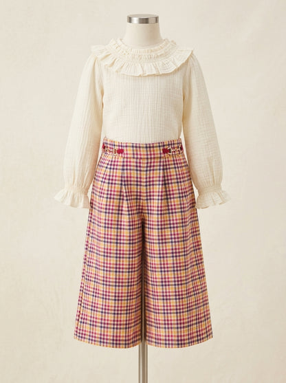 Pantalón culotte cuadros mostaza