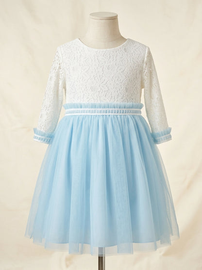 Vestido encaje blanco y falda tul celeste
