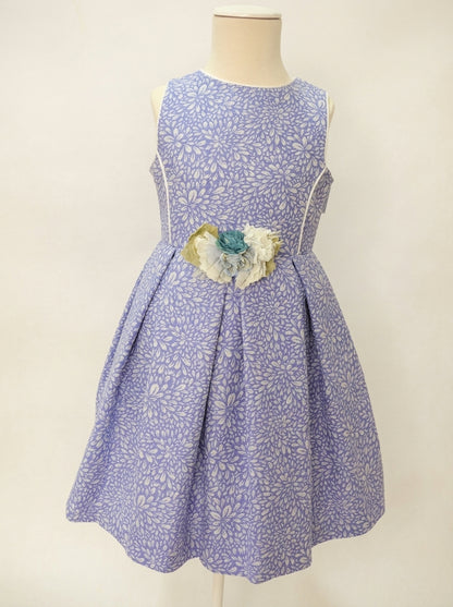 Vestido ceremonia azul rosell estampado con broche flores
