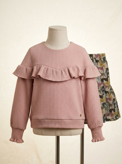 Sudadera rosa empolvado y falda perritos "Elsa"