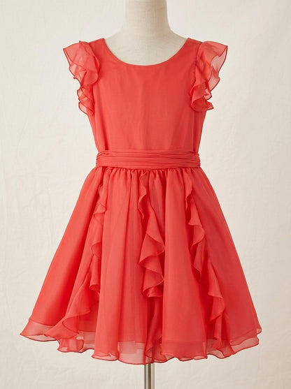 Vestido gasa coral con volantes