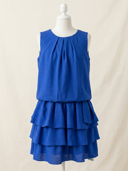 Vestido azulon con 3 volantes