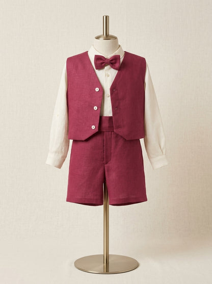 Conjunto camisa y short lino burdeos con pajarita