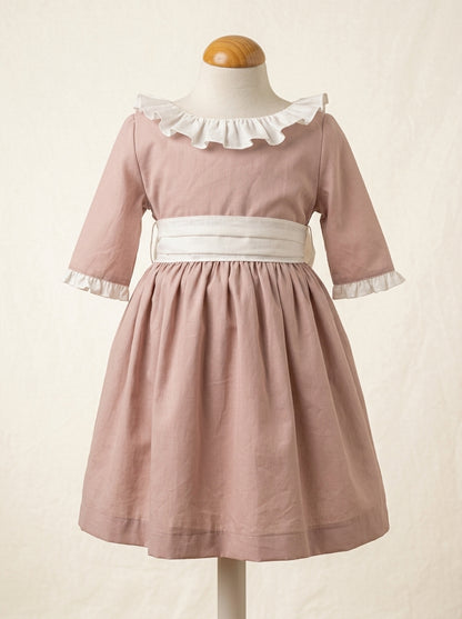 Vestido lino rosa maquillaje con manga corta