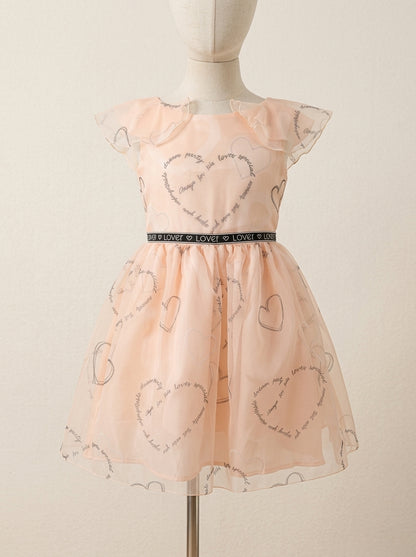 Vestido organza estampada en rosa nude