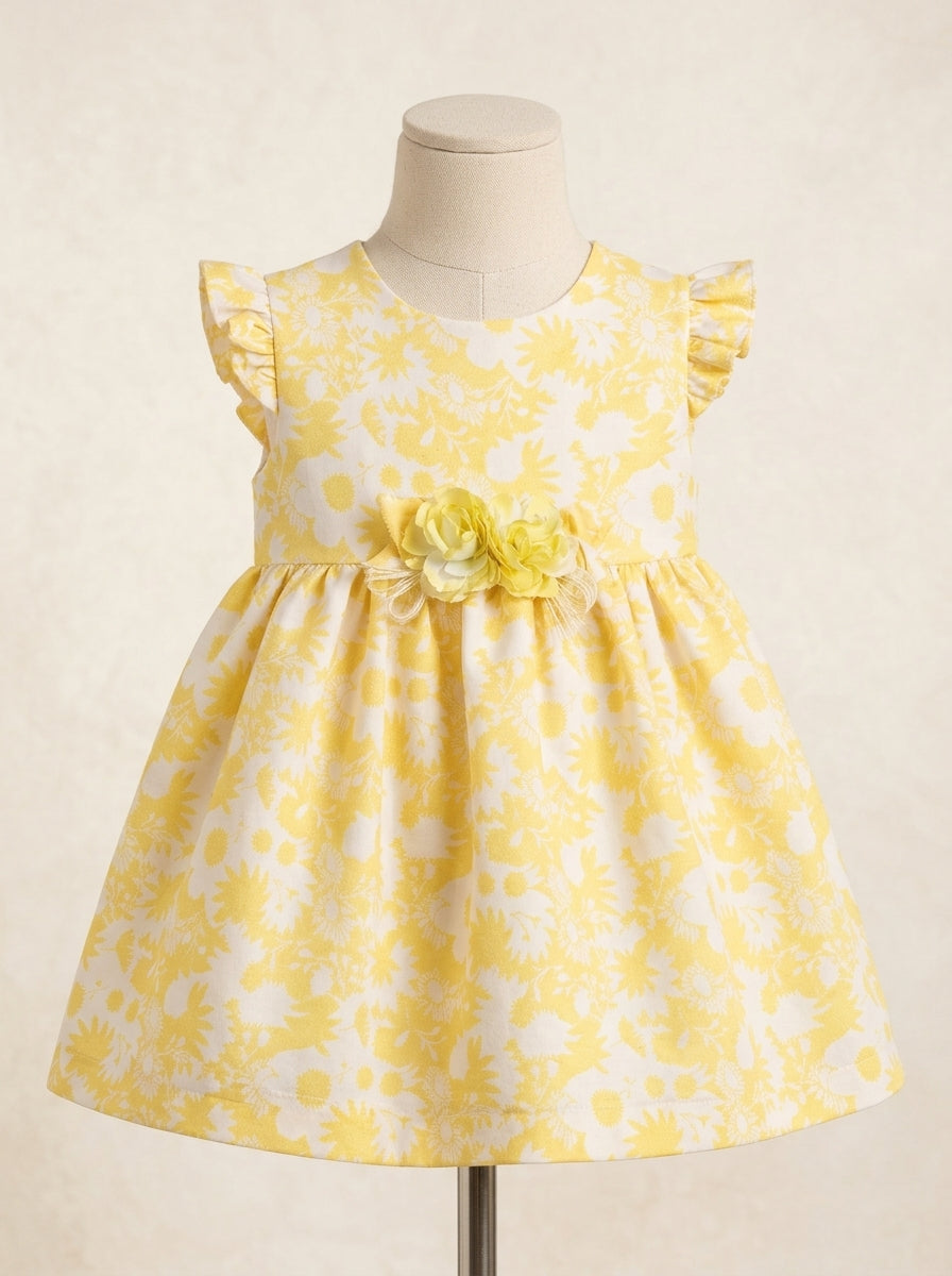 Vestido brocado flores amarillas
