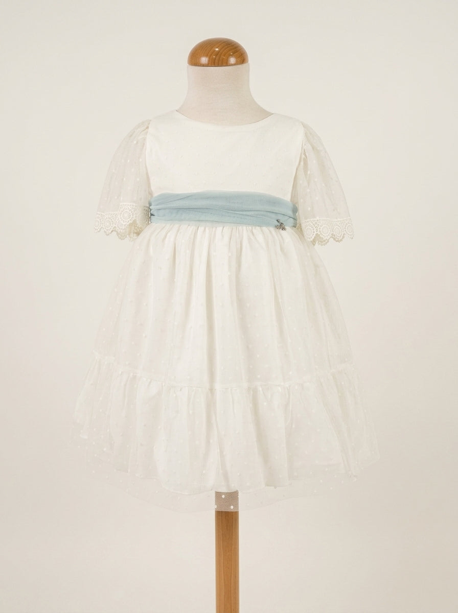 Vestido tul de plumeti fajin verde claro