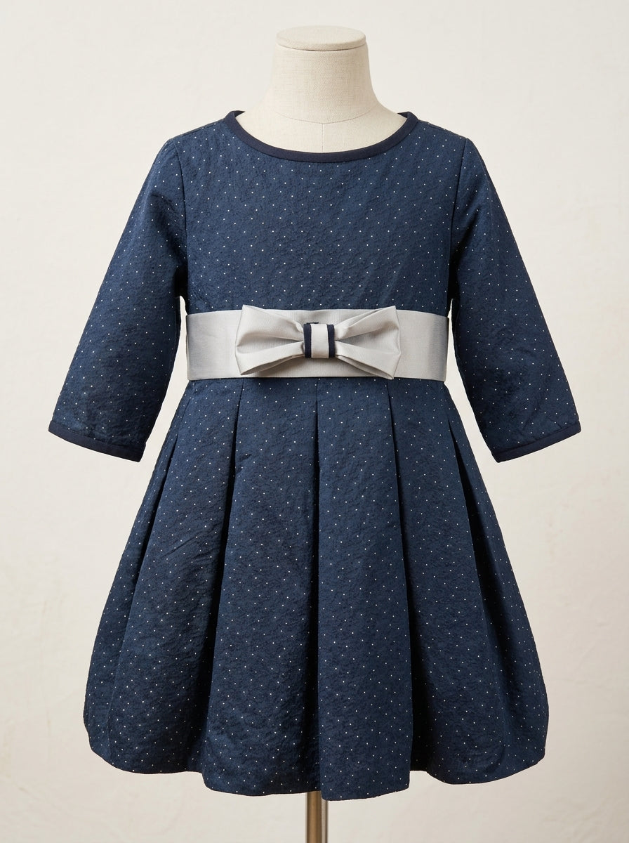 Vestido jacquard marino topitos gris