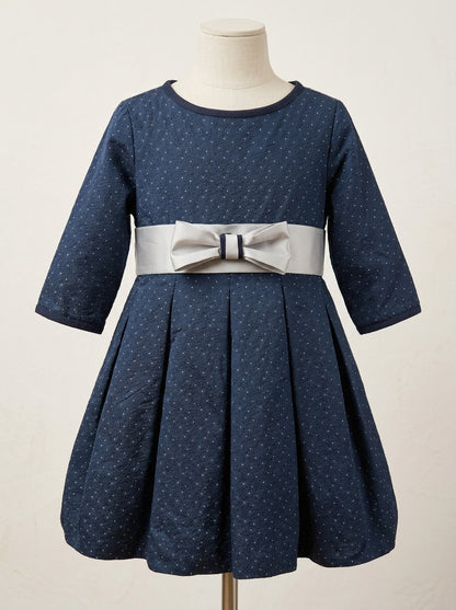 Vestido jacquard marino topitos gris