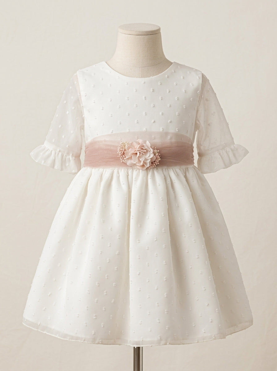 Vestido manga corta plumeti de gasa