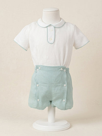 Conjunto camisa lino cuello bebe verde y bombacho
