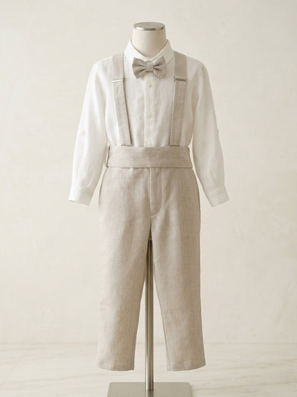 Conjunto camisa lino y pantalon largo arena con pajarita