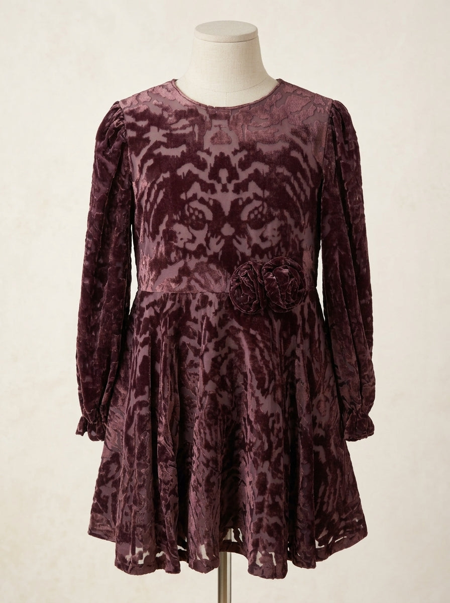 Vestido gasa brocada en terciopelo café