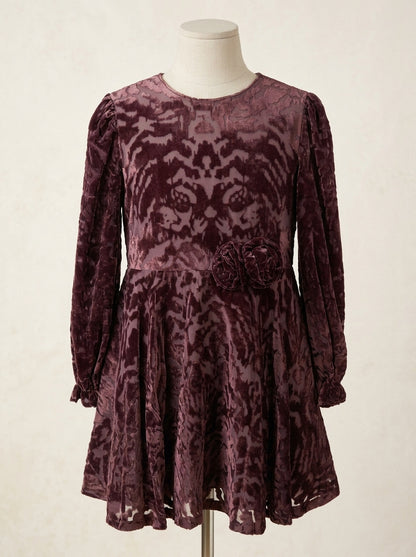 Vestido gasa brocada en terciopelo café