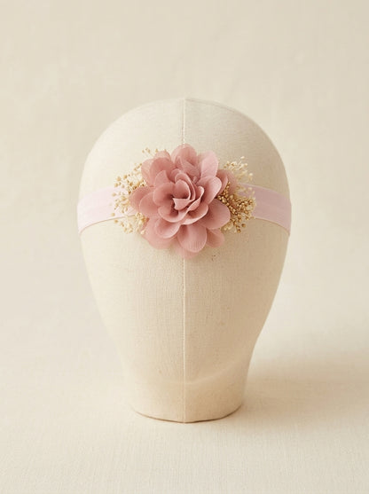 Diadema elastica 1 flor rosa empolvado
