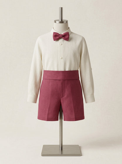 Conjunto camisa y short lino burdeos con pajarita