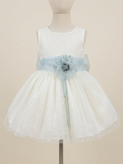 Vestido tul plumeti y fajin verde agua