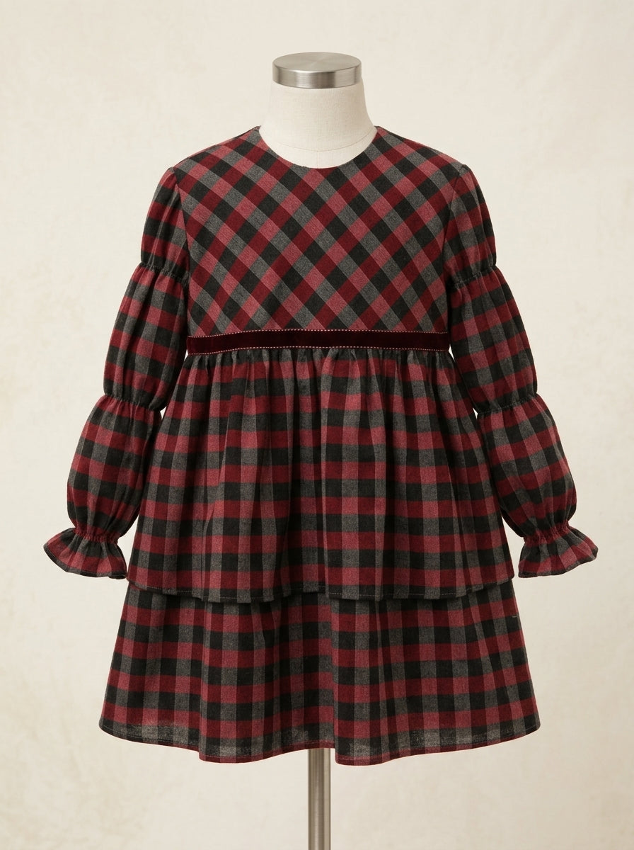 Vestido infantil cuadros granates y grises "Donald"