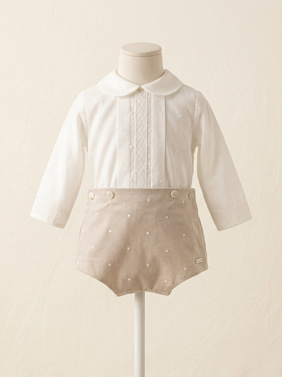 Conjunto camisa bordada y culote arena bordado