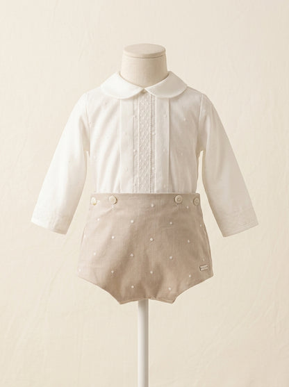 Conjunto camisa bordada y culote arena bordado