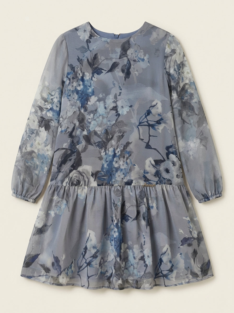 Vestido gasa estampado gris
