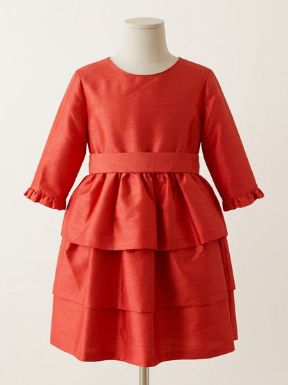 Vestido seda salvaje rojo con volantes