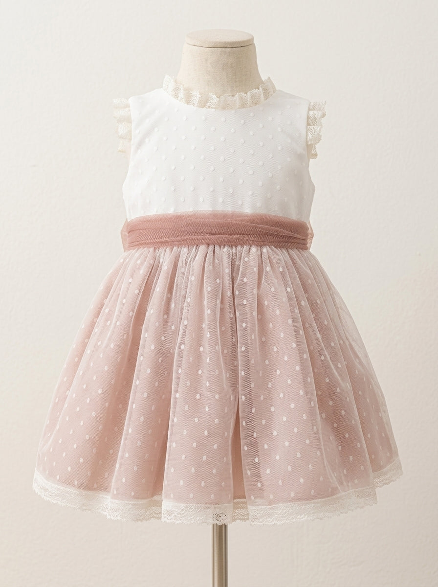 Vestido tul de plumeti rosa empolvado sin mangas
