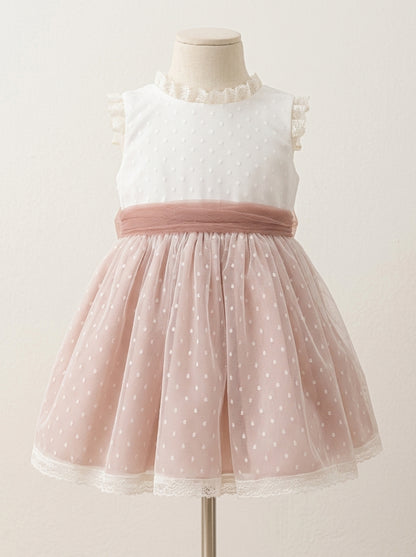 Vestido tul de plumeti rosa empolvado sin mangas