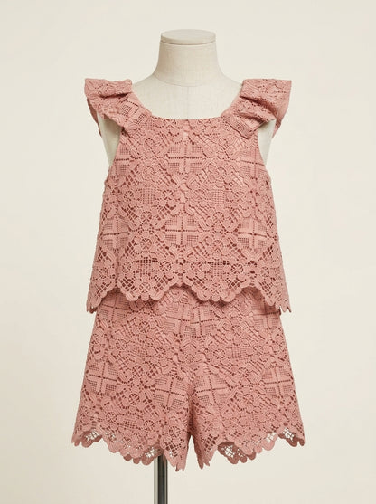 Conjunto blusa y short guipur salmon