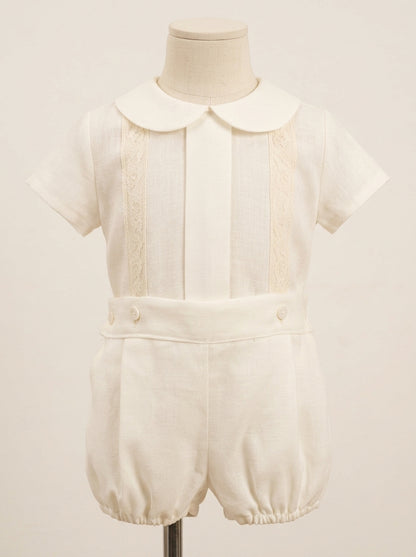 Conjunto camisa manga corta y bombacho lino con puntillas