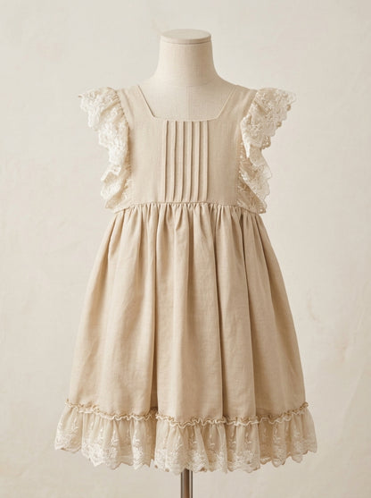 Vestido lino camel con puntilla