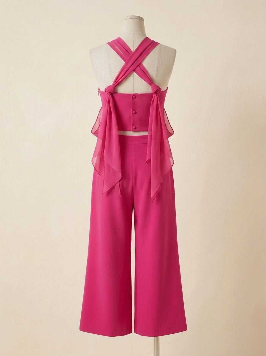 Conjunto top tirantes y pantalon fucsia