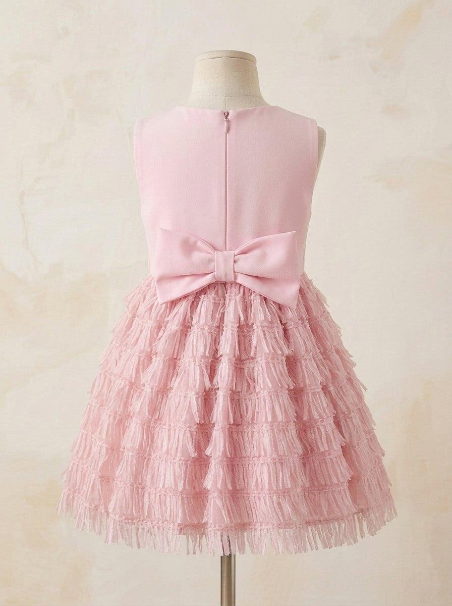 Vestido crep rosa y falda fantasia