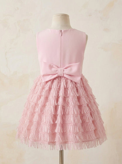 Vestido crep rosa y falda fantasia