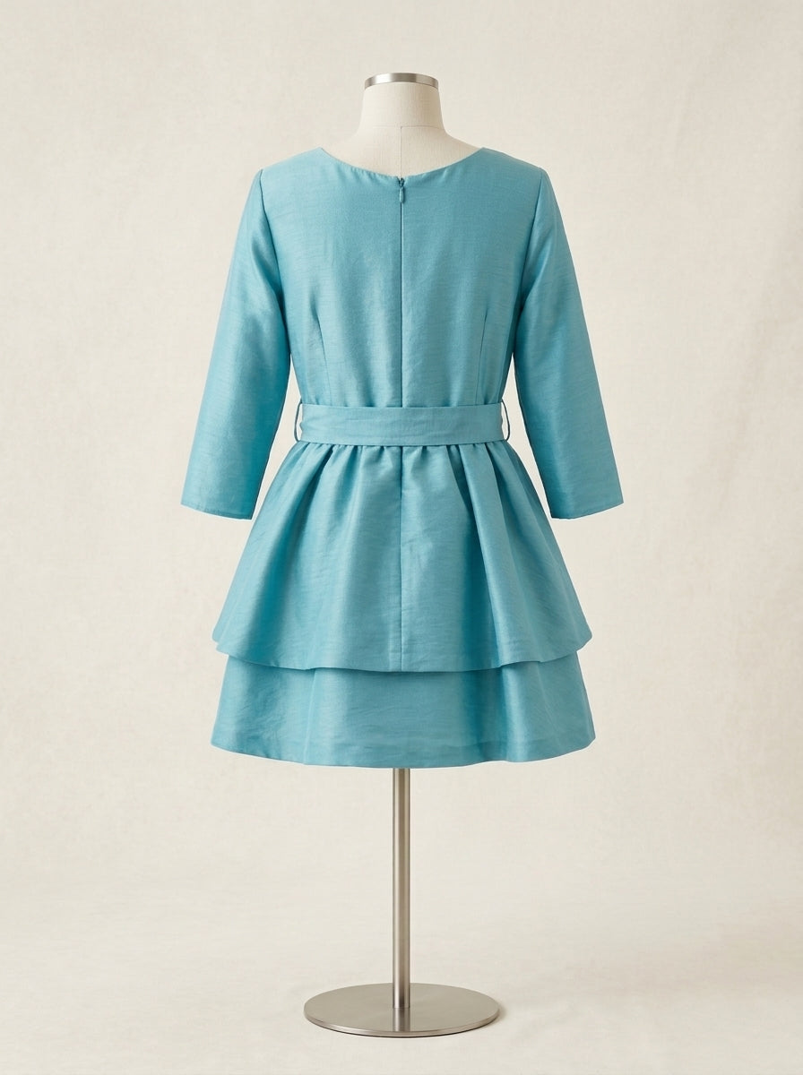 Vestido seda salvaje turquesa con dos volantes