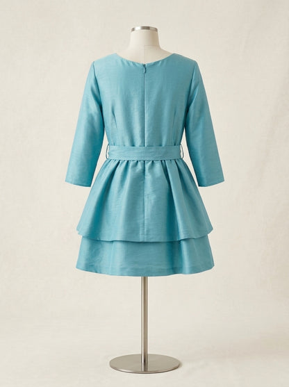 Vestido seda salvaje turquesa con dos volantes