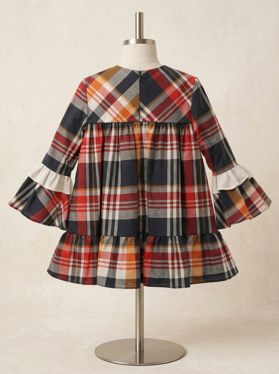Vestido infantil cuadros rojos y grises "Tiziano"