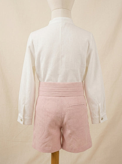 Conjunto camisa beig, short y fajín rosa