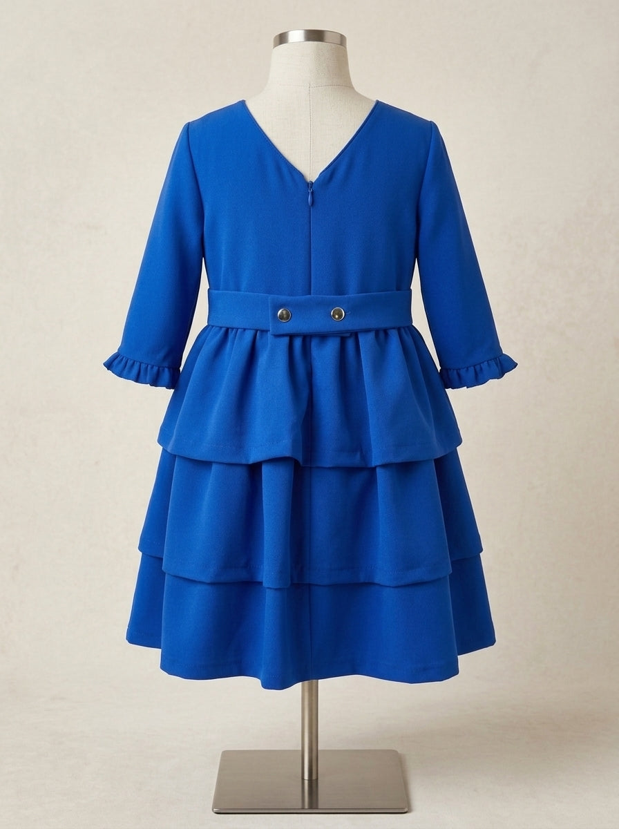 Vestido azul clay con tres volantes