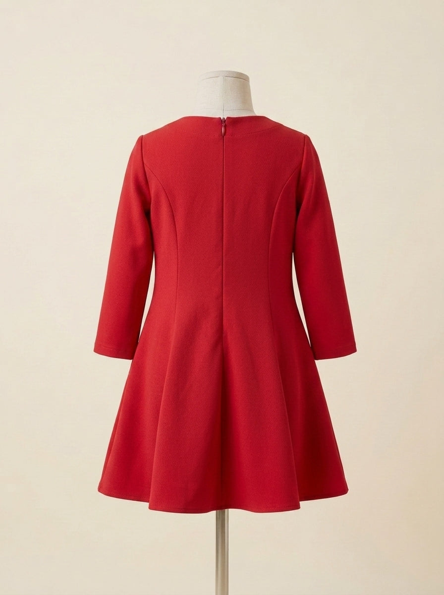 Vestido punto roma rojo detalle floral lateral