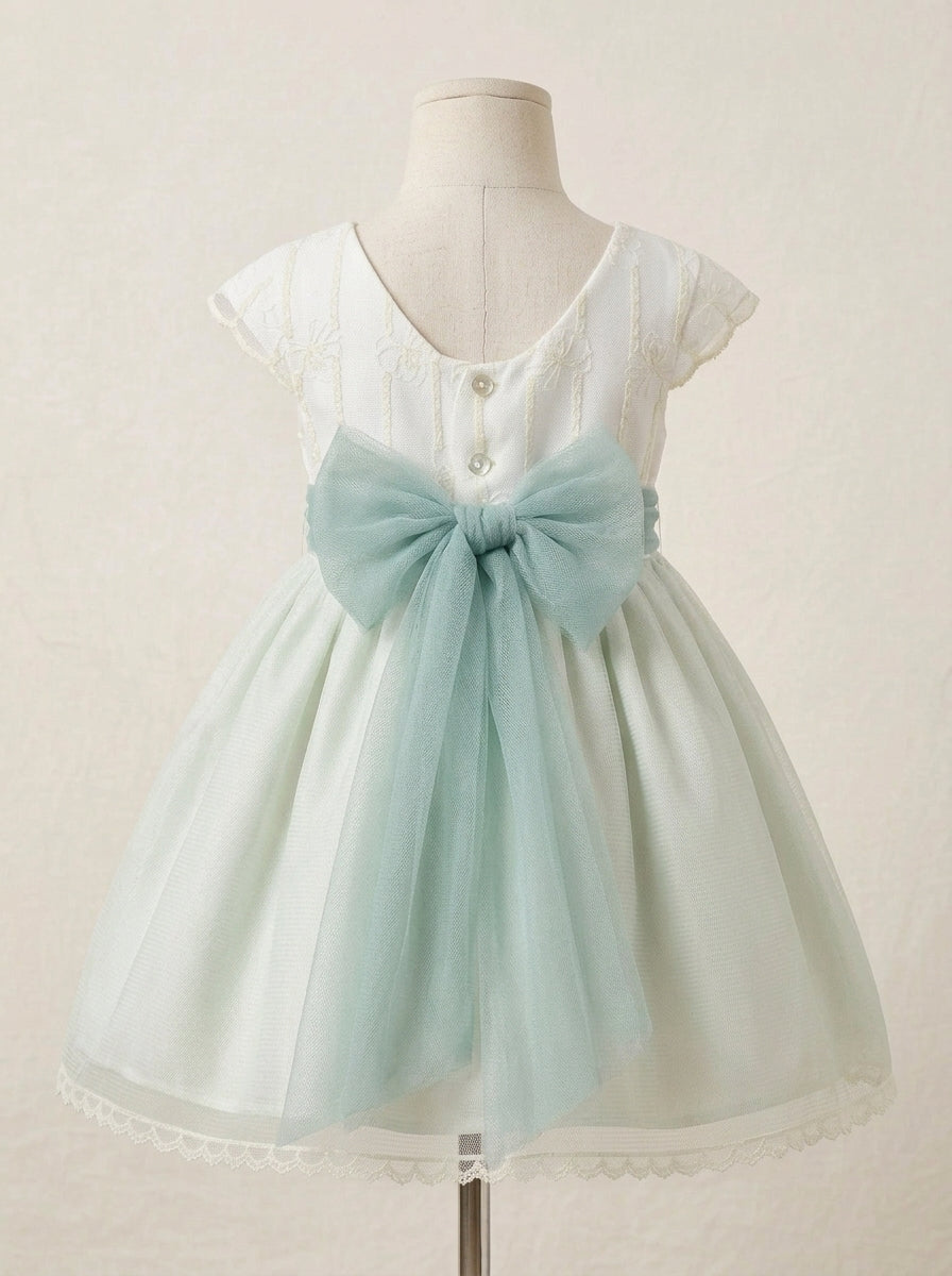 Vestido infantil verde empolvado y beig