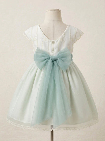 Vestido infantil verde empolvado y beig