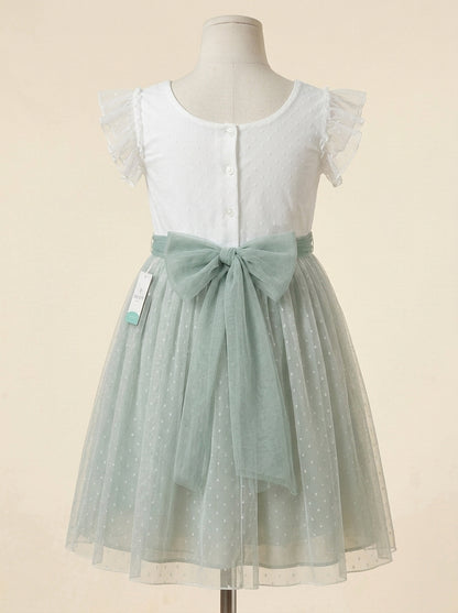 Vestido tul verde empolvado con manguita volante