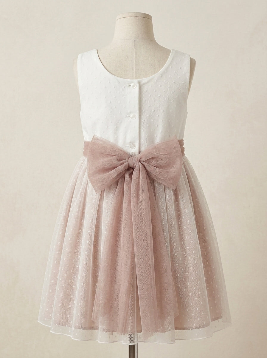 Vestido tul rosa empolvado sin mangas