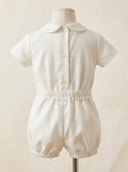 Conjunto camisa organza beig con lorzitas y vainicas y bombacho