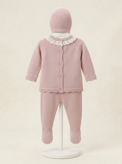 Jubon y polaina rosa maquillaje con puntilla y capota