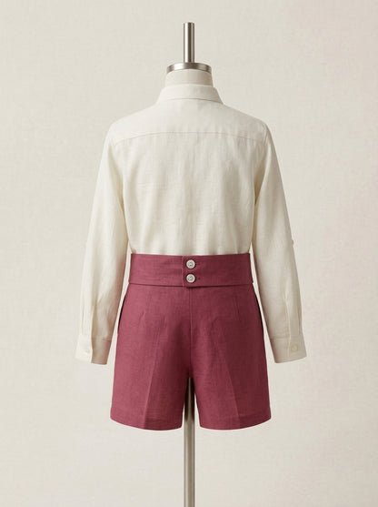 Conjunto camisa y short lino burdeos con pajarita